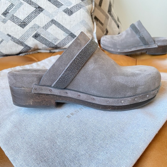 BRUNELLO CUCINELLI Bead-embellished suede clogs - Picture 6 of 13